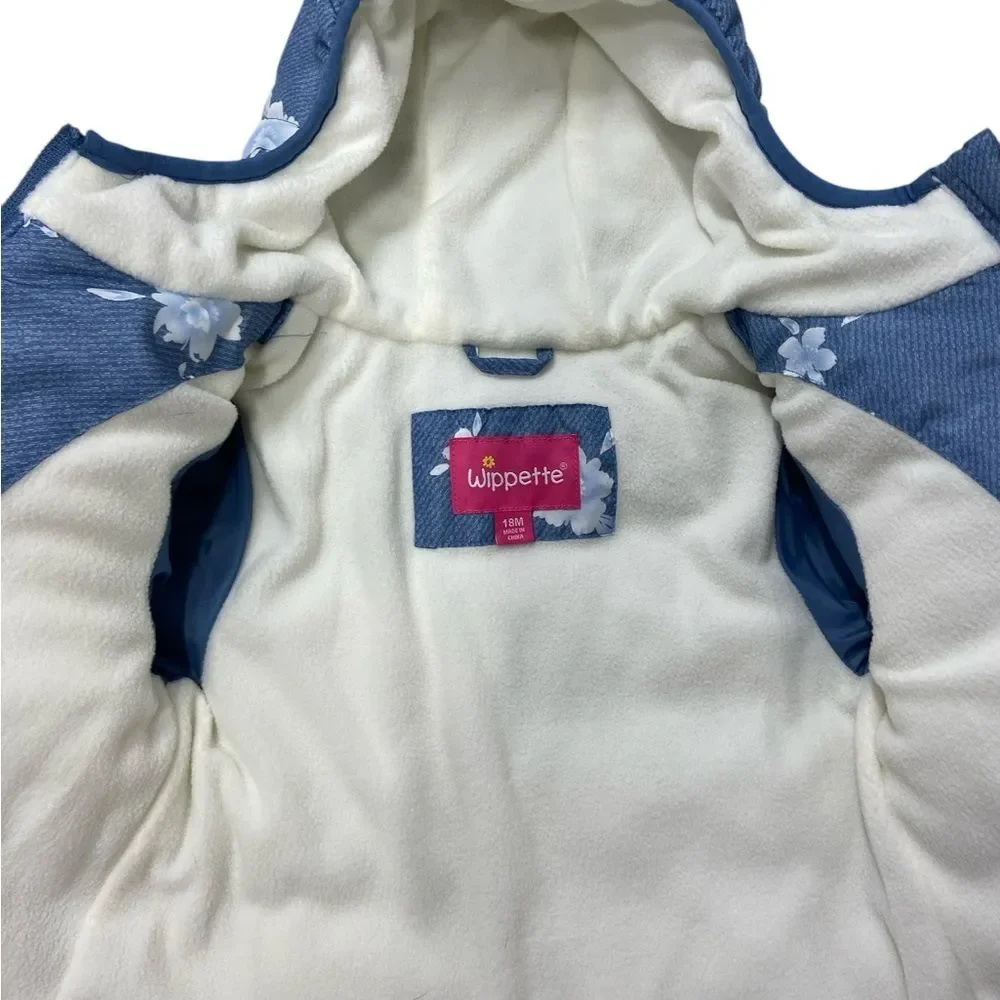 Wippette Blue with Floral Print Puffer Coat. Size 18M